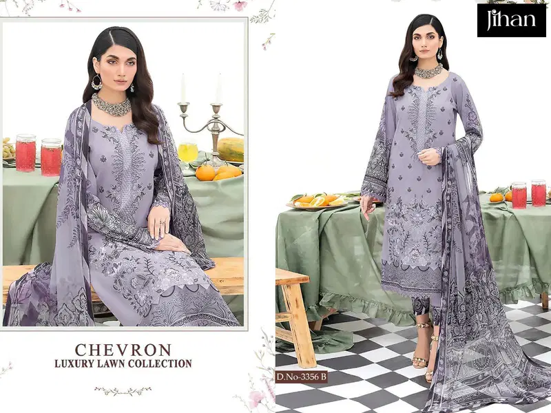 Jihan Chevron 3356 Lawn Cotton Pakistani Suits Wholesale Price In Surat
